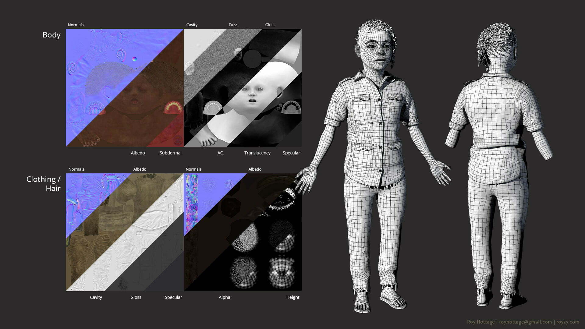 Wireframes and Textures of Child Soldier 3D Character Model