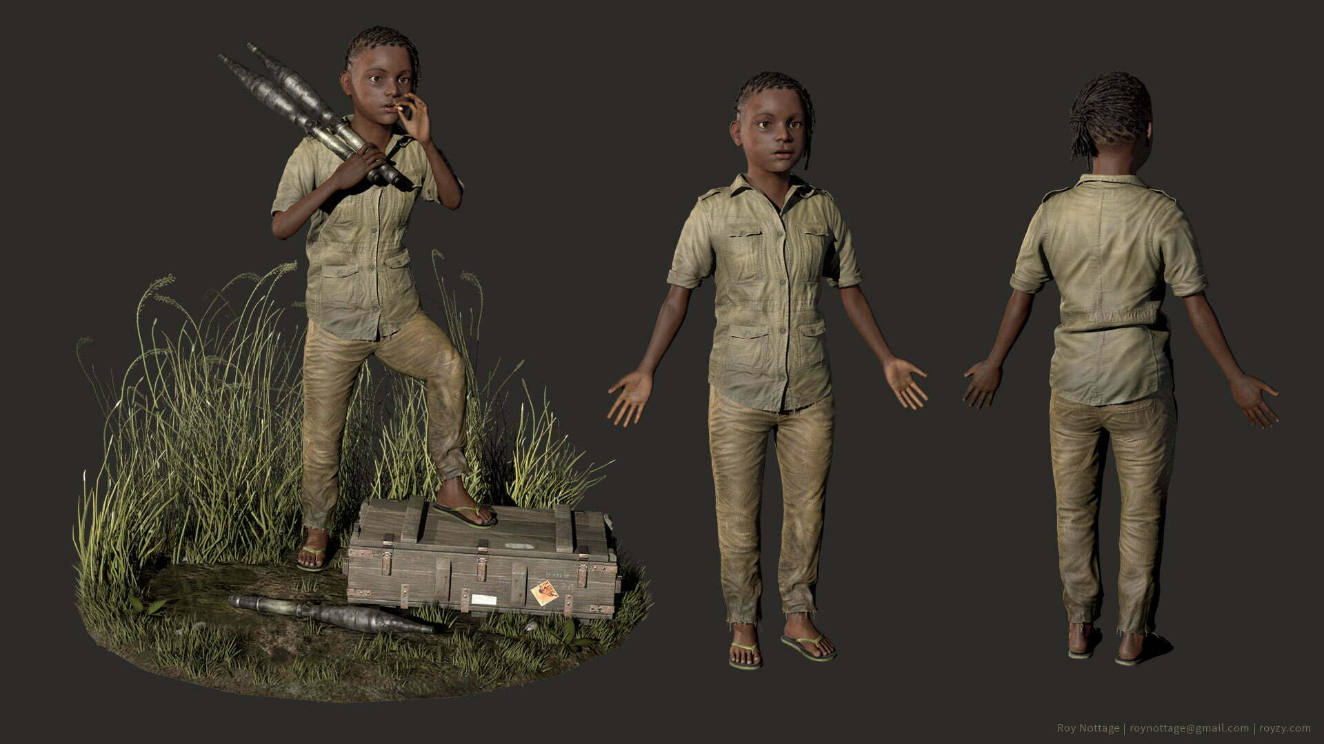 Turnaround of Child Soldier 3D Character Model in Marmoset Toolbag