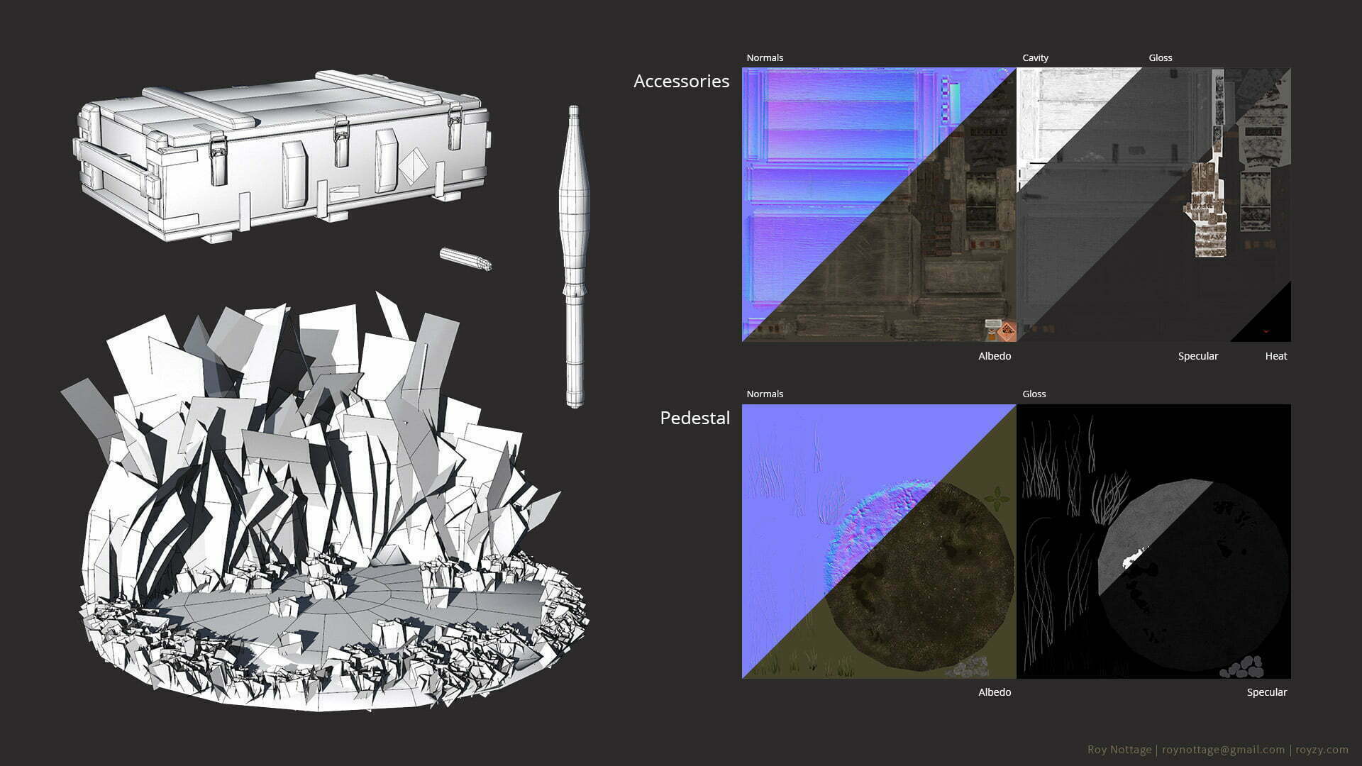 Wireframes and Textures of Accessories and Pedestal 3D Models