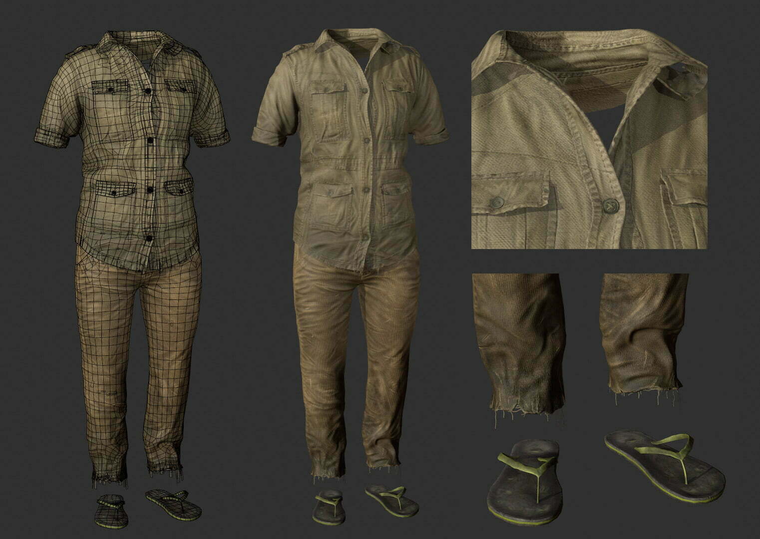 3D Character Model Clothing with Wireframe
